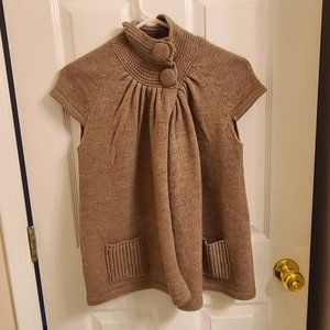 KENAR CROPPED SWEATER VEST TAUPE WITH COVERED BUTTONS, FRONT POCKETS/ S